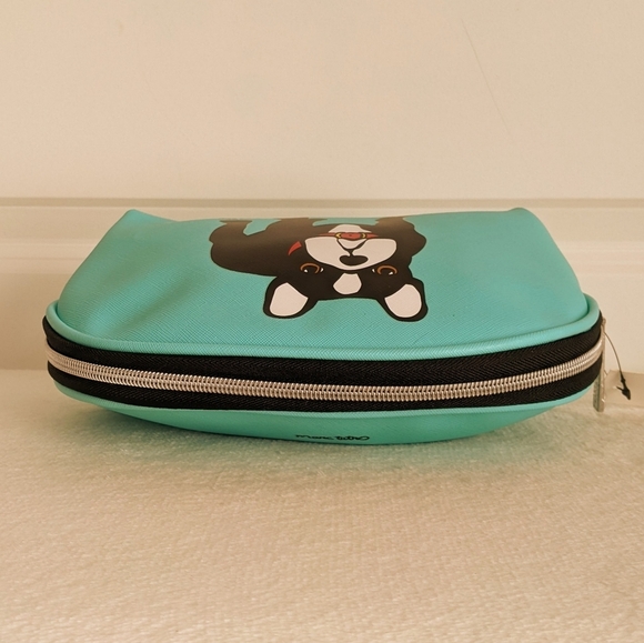 marc tetro Frenchie Large Cosmetic Case Pouch Bag PVC Saffiano Aqua NWT - Picture 9 of 12